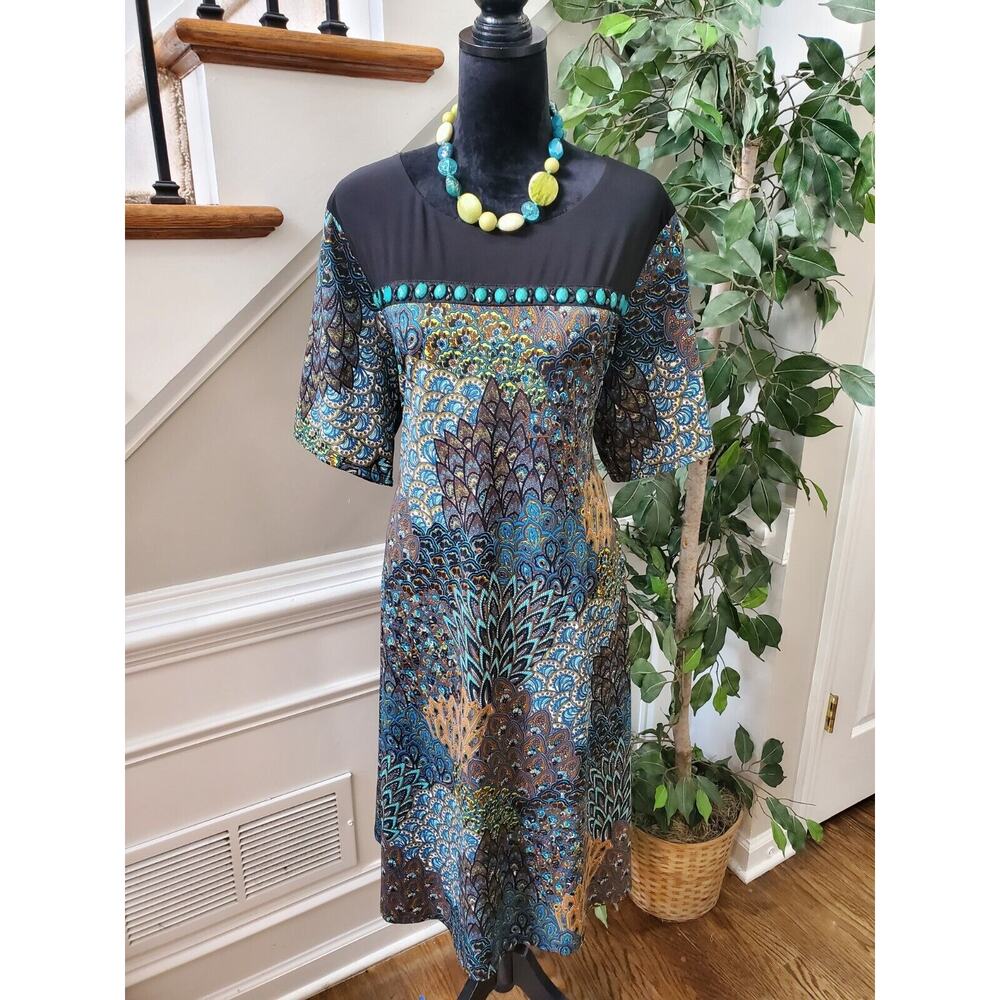 PerSeption Women's Multicolor Polyester Round Neck Short Sleeve Knee Length 2X